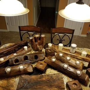 Antique barnwood candle holders